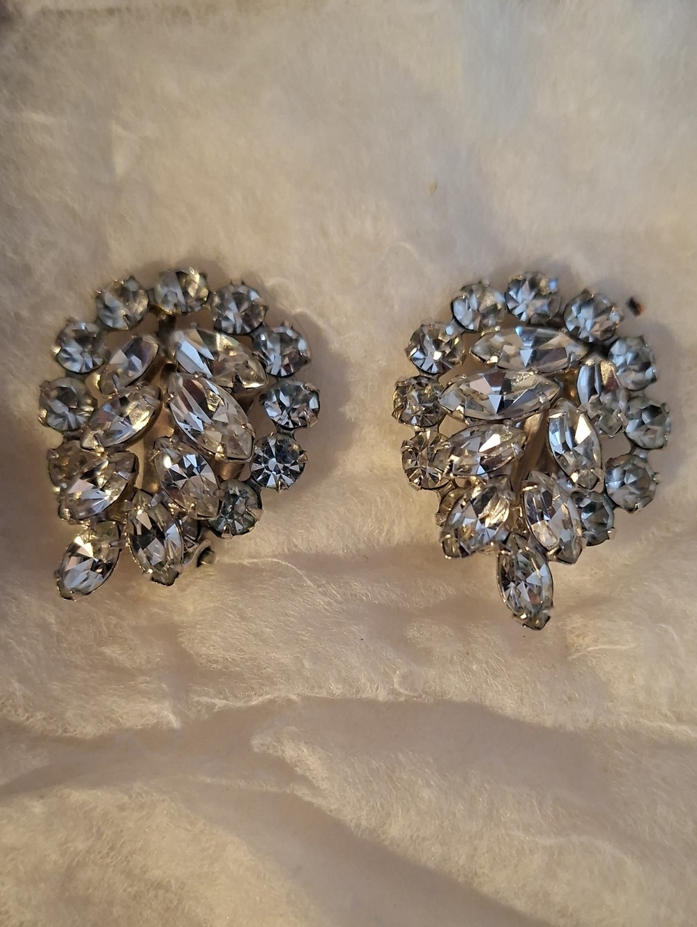 White Rhinestone SHERMAN Clip On Earrings